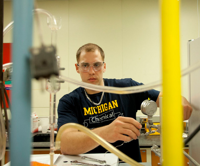 Student doing an experiment.